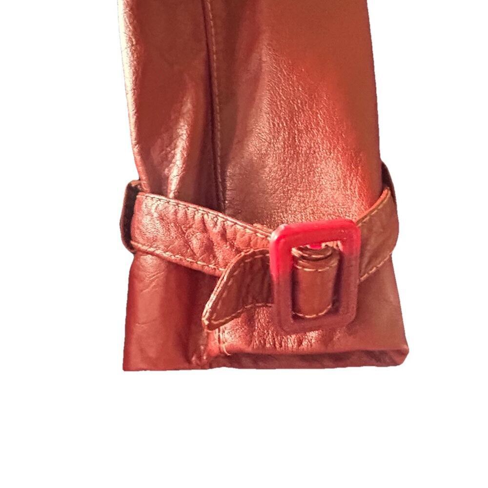 VTG 70s Sears JR Bazaar Leather Trench Coat Women's 7 Rust Red Retro Chic Disco - Picture 14 of 16